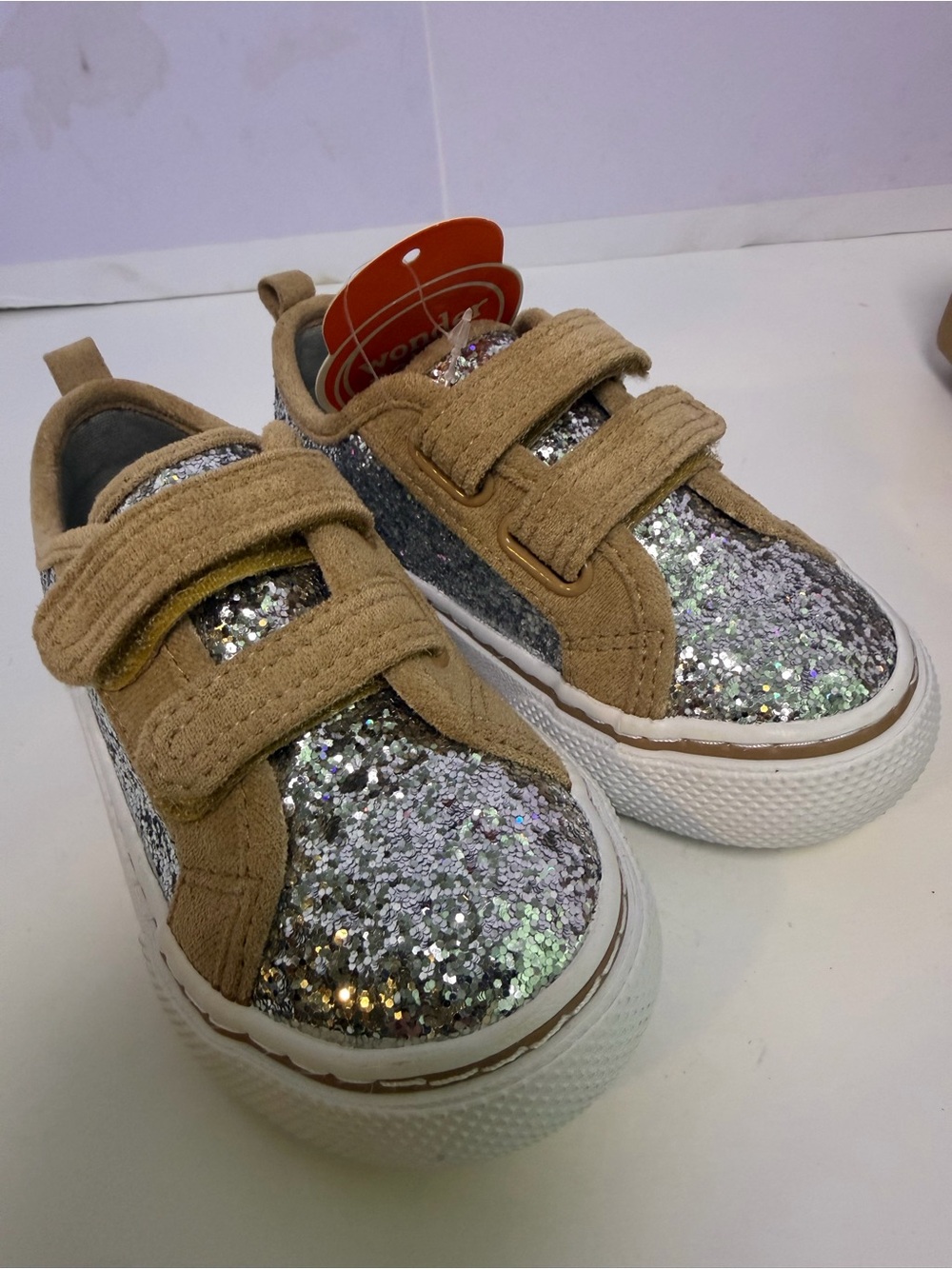 wonder nation Silver Glitter Sneakers with Tan Accents - Picture 2 of 7